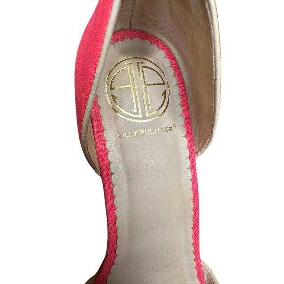Lilly Pulitzer Pink Palm Beach Rosa Punta Abierta‎ Peep Toe Wedge Sandals Size 8 - Picture 2 of 8